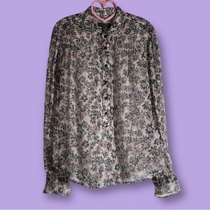 rag & bone Purple Floral Sheer Button-Down Blouse